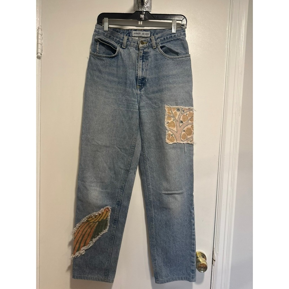 VTG Jones Jeans Boho Patchwork Straight Leg Jeans Sz6 boho Denim Cotton upcycled